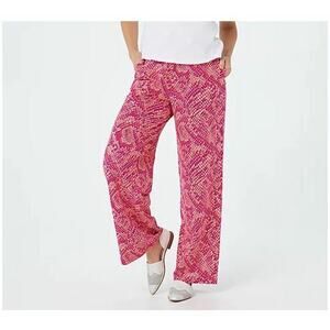 DENIM & CO. NEW‎ $37 Tall Beach Pull-On Wide Leg Pant in Pink Python XXST